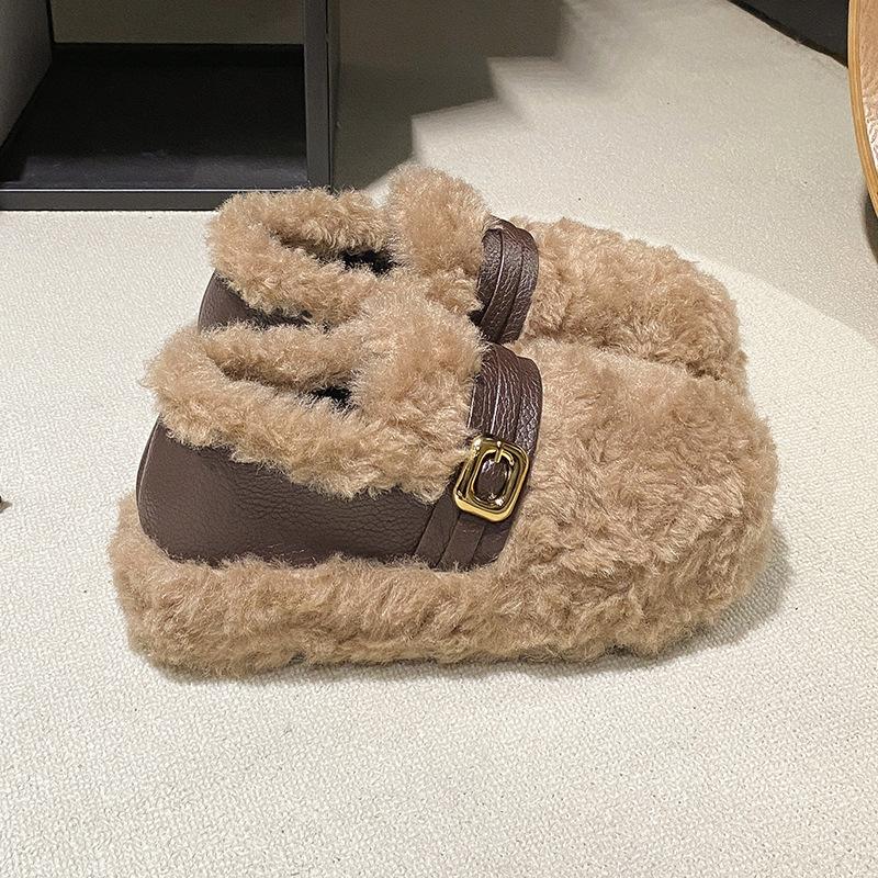 

Женская обувь из овечьей шерсти, верхняя одежда 2025, новая осенне-зимняя женская обувь на одной педали, бархатные теплые ботинки-бини, нежная хлопковая обувь 40 абрикосовый