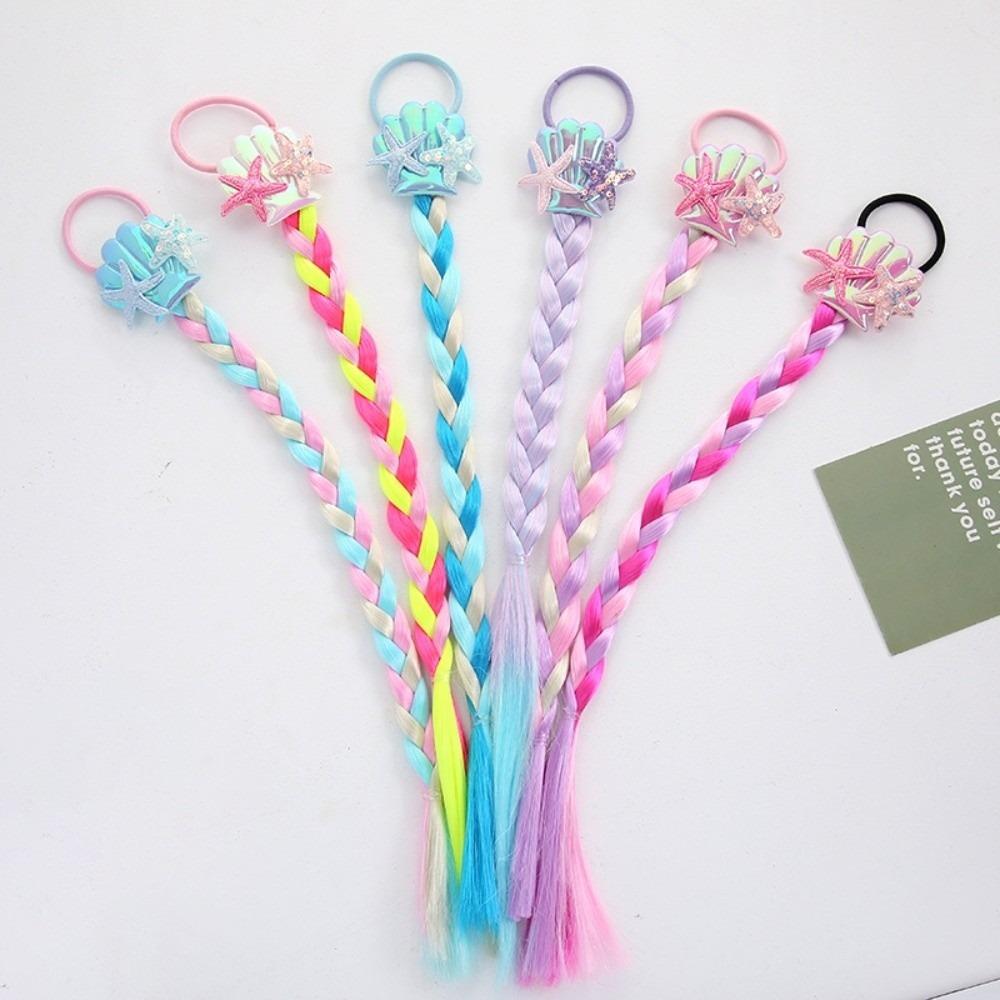 Synthetic Girls Twist Braids Hair Colorful Baby Wig Hairbands Ponytail  Party