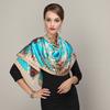 Cachecois Women Blue Silk Scarf Bronzing Printing Autumn And Winter  Ladies Pure Silk Long Scarf Foulard All-Match Blue