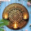 Flat Traditional Oil Lamp Diwali Metal Sign Wall Art for Home Decor