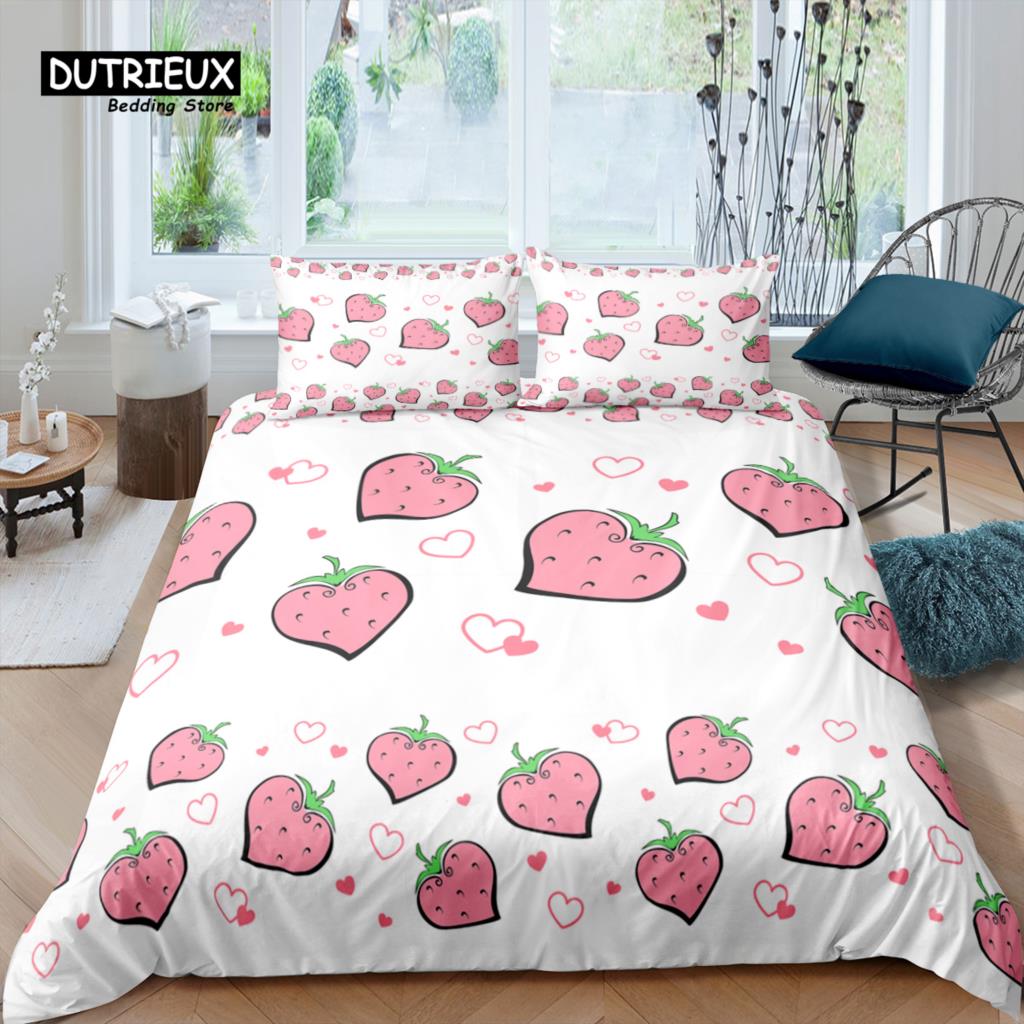 Home Living Luxury 3D Strawberry Bedding Set Kids Duvet Cover Pillowcase Rabbit Bedding Set Queen and King EU/US/AU/UK Size