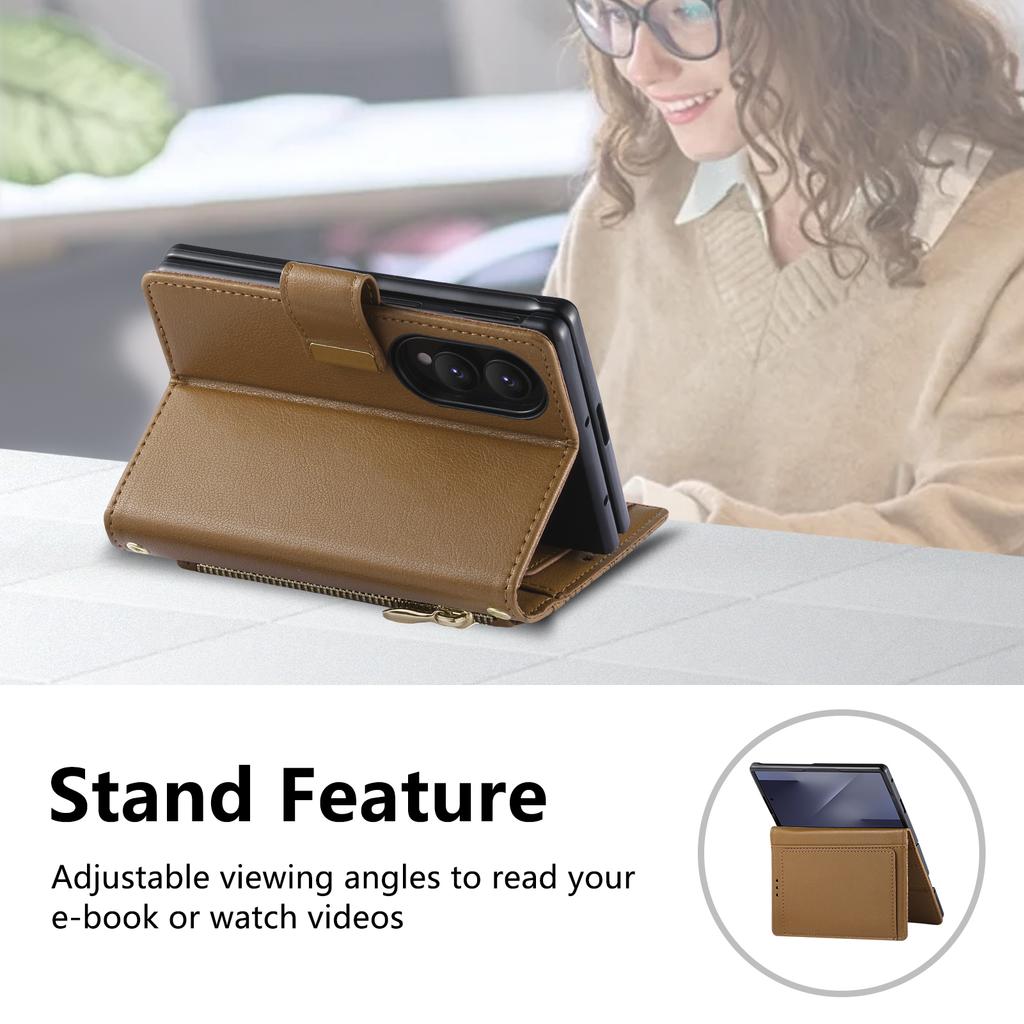 For Samsung Galaxy Z Fold 8 Wide 5G Case Luxury Leather Zipper Flip Wallet Card Slot Bracket Shockproof Back Cover Accessories