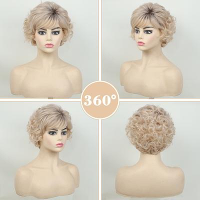 Synthetic Ladies Fluffy Wig Light Blonde Short Layered Curly Wig With Bangs For Women Daily Party Costume Use Heat Resistant