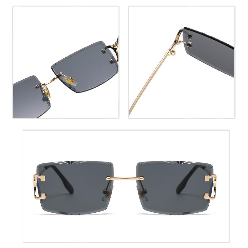 Neue Luxus-Hochwertige 2025 Rahmenlose Cut Farbige Gläser UV400 Sonnenbrille Modische Quadratische Metallbügel Brillen für Damen und Herren