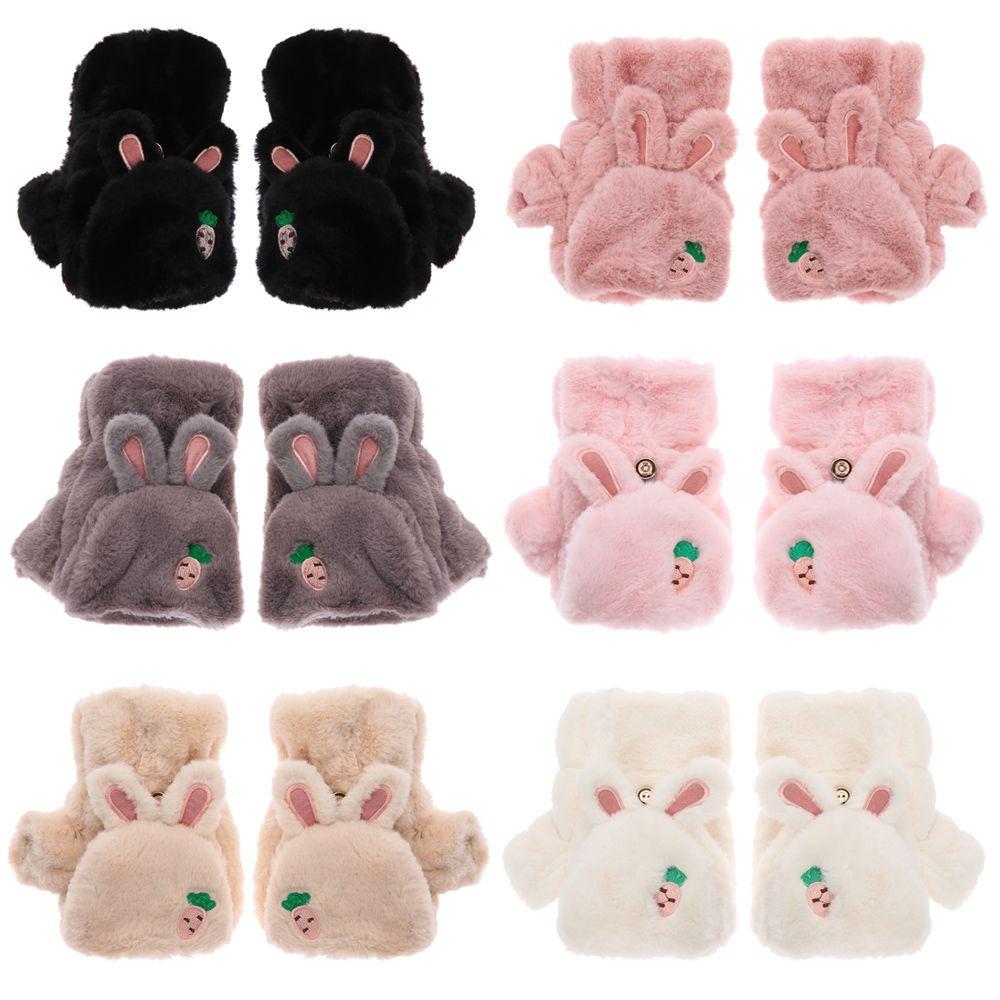 Winter Soft Cute Cat Warm Mittens Plush Thick Half finger Faux Rabbit Hair Gloves