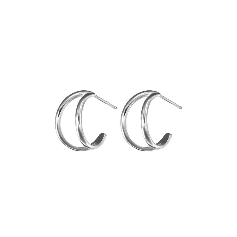 Double layer simple ins cold design personality temperament stud earrings female Korean version high sense 925 silver needle exquisite jewelry