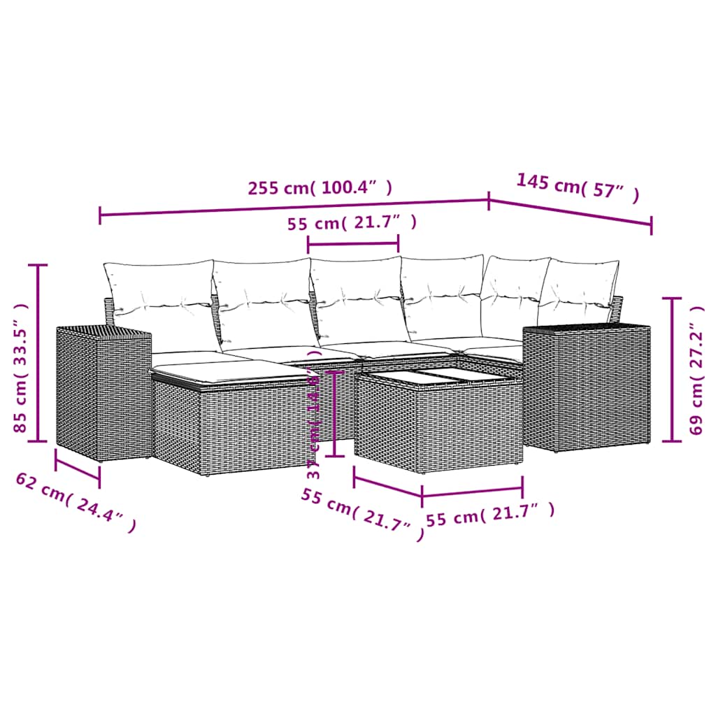 7 Piece Garden Sofa Set with Cushions Brown Poly Rattan