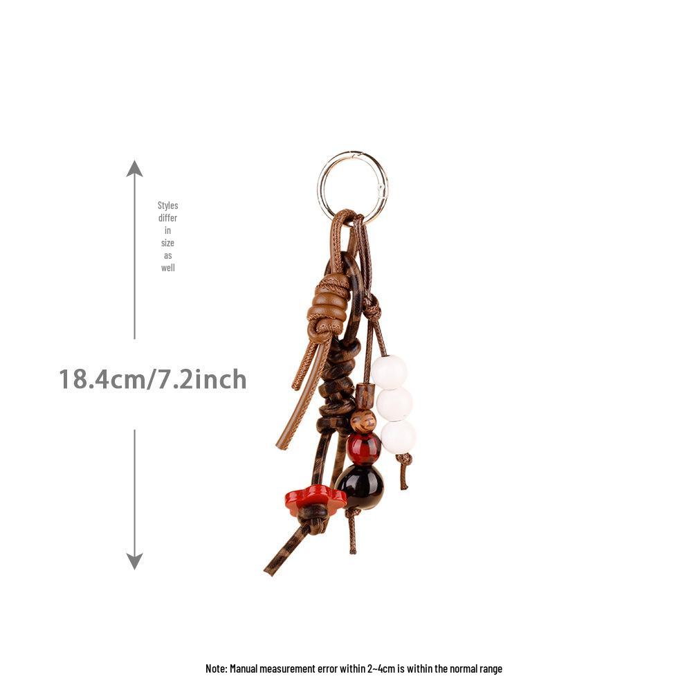 Retro Quasten-Schlüsselanhänger mit Naturholzperlen & Schleife