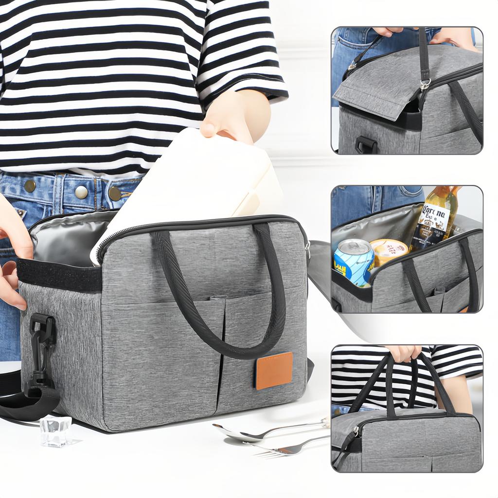 Solid Color Warm Bento Bag - Thickened Oxford Cloth Crossbody Bento Bag, Suitable for Commuting Use, Long-lasting Insulation-tan