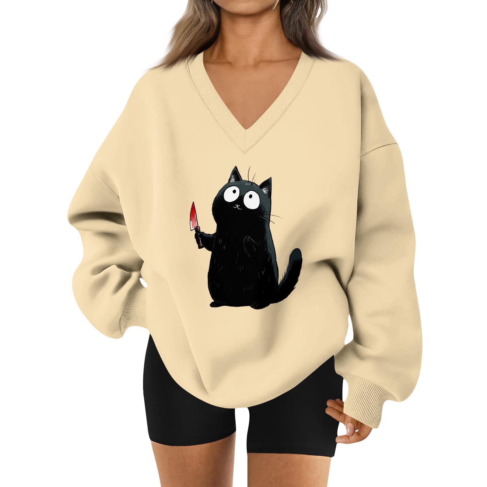 Women s V-neck Dropped Shoulder Halloween Print Sports Sweatshirt Top L 1889₽