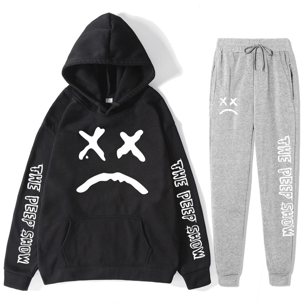 

Autumn Winter Lil Peep The Peep Show Graphic Printed Hoodies Sweatpants Set Fashionable Casual Warm Sports Long Sleeved Pants Men s Sport Wear S