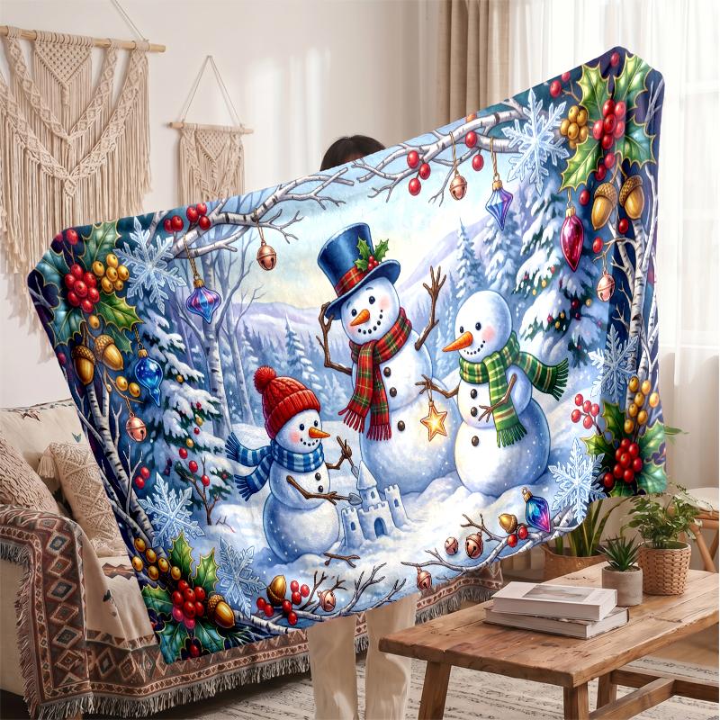 Christmas Flannel Throw Blanket Soft Warm Cozy For Sofa Bed Indoor Home Use Great Holiday Gift
