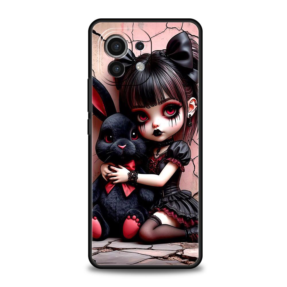Phone Case Cover for Xiaomi Poco F7 F6 F5 F4 F3 X7 X6 X5 X4 X3 NFC M4 C51 C55 GT Pro Soft TPU Dark Cute Girl Doll Art Creative