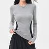 Thermal Velvet Color Block Round Neck Slim Fit Long Sleeve T-shirt for Women - Autumn Winter Waist-cinching Top