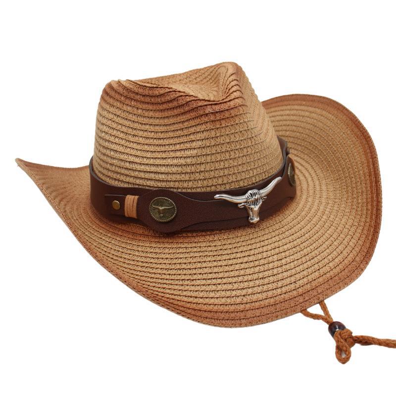 Tibetan Western Cowboy Straw Hat Outdoor Sun Hat Guozhuang Dance Bullhead Beach Hat Trendy Jazz Hat