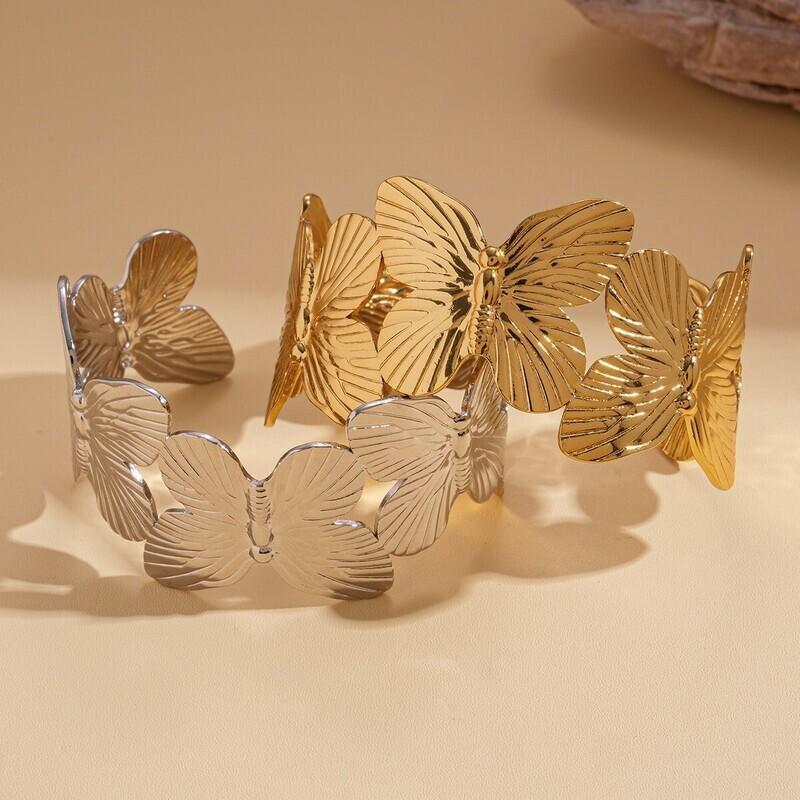Statement Metal Flower Butterfly Bracelets New Personality Geometric Open Adjustable Bangles Cuff Bracelets Party Hand Jewelry