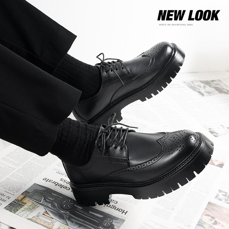 Leather shoes summer platform heightened British style Brock business dress black wedding groom shoes