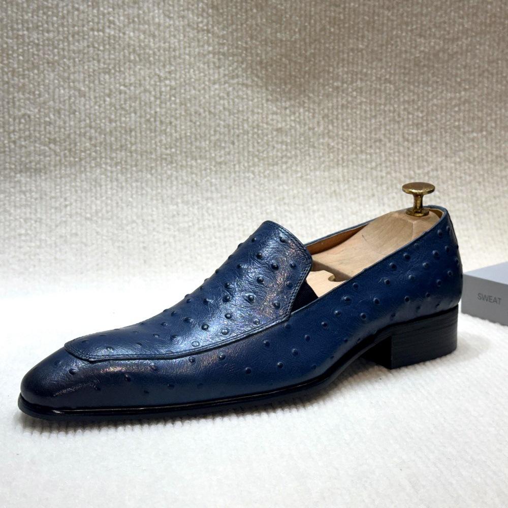 Leather Shoes Trendy New Ostrich Pattern One-Pedal Loafers Business Leisure Light Luxury Cowhide Leather Beanie Shoes