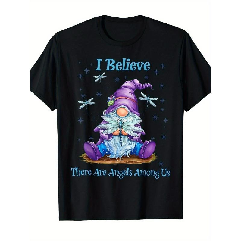 

European sizes Gnome I Believe There Are Angels Among Us Dragonfly Breathable Crew Neck Regular Fit Machine Washable Suitable 4XL чорний