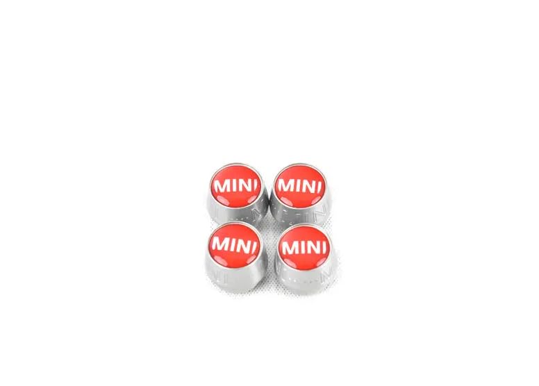 

Mini Genuine Wordmark Logo Wheel Tire Valve Stem Caps Set Red 36122447404 -