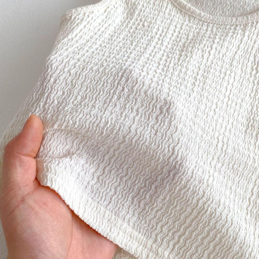 Kids 2024 Summer Korean-Style Soft Cotton Pleated Vest and Shorts Set for Boys and Girls