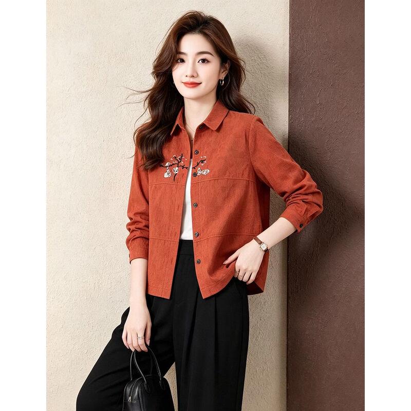 D.F.DEAR Women's Embroidered Floral Cotton Long-Sleeve Shirt