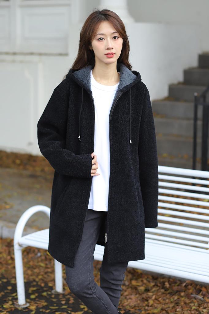 Necoat Long Long Größe M Damen Parka, Fleece gefüttert, Ärmel, Herbst/Winter, Schwarz,