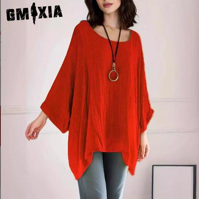 Μοντέρνα Μπλούζα Κασκόλ Χρώματος Μονόχρωμου με Λαιμόκοψη Ο, Ακανόνιστα Μανίκια και Ασύμμετρο Στρίφωμα για Καλοκαίρι