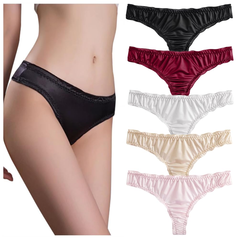 VATEIS Glossy Satin Smooth Sexy Cute Simple Design Women's T-Back Panties, Fabric, Underwear, Panties, Plain, (Size L)