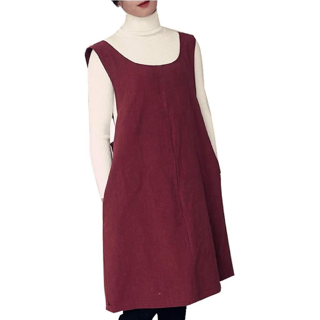 Cotton Linen Japanese Apron Halter Cross Back Bandage X Shape Aprons Two Pockets