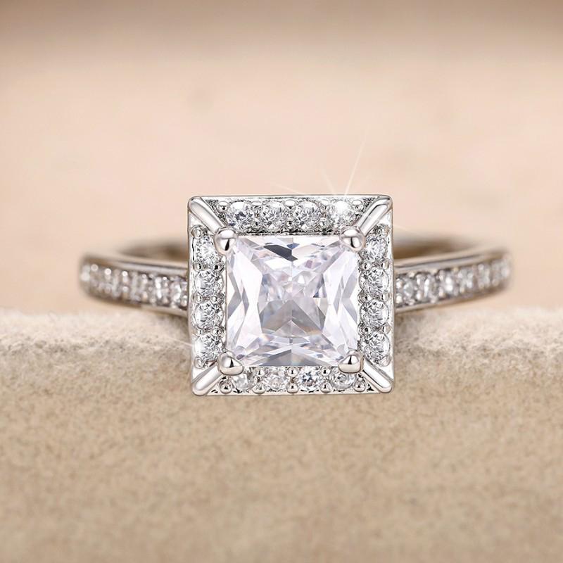 Huitan Gorgeous Princess Cubic Zircon Rings for Women  Color Eternity Jewelry for Engagement Classic Timeless Accessories