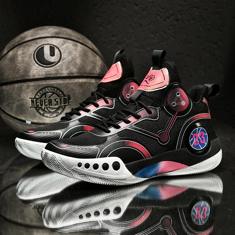 Men's High Top Breathable Non-Slip Shock-Absorbing Basketball Shoes for Middle School Students