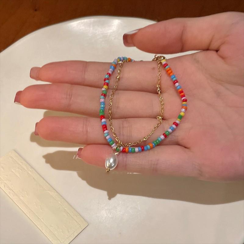 Sweet summer ice blue crystal beaded bracelet bracelet design sense niche jewelry women