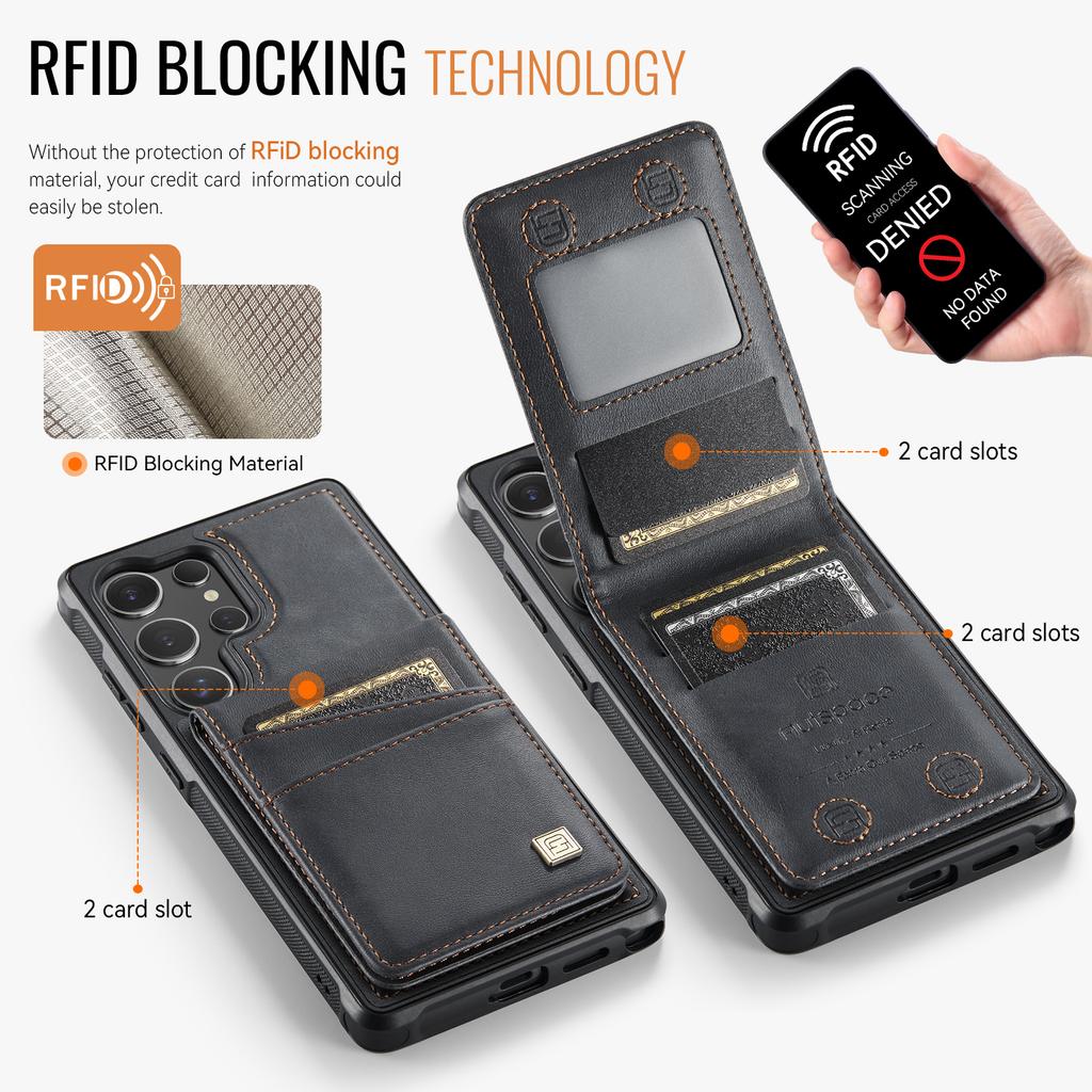 For Samsung Galaxy S24 Ultra Case AUTSPACE A12 Leather Back Cover with Magnetic Detachable Card Bag Kickstand