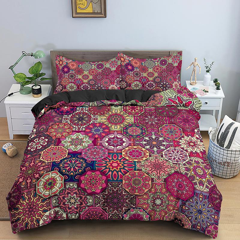 Psychedelic Boho Luxury Bedding Set 2/3PCS With Pillowcase King Mandala Duvet Cover Queen Comforter Cover Polyester Quilt Cover