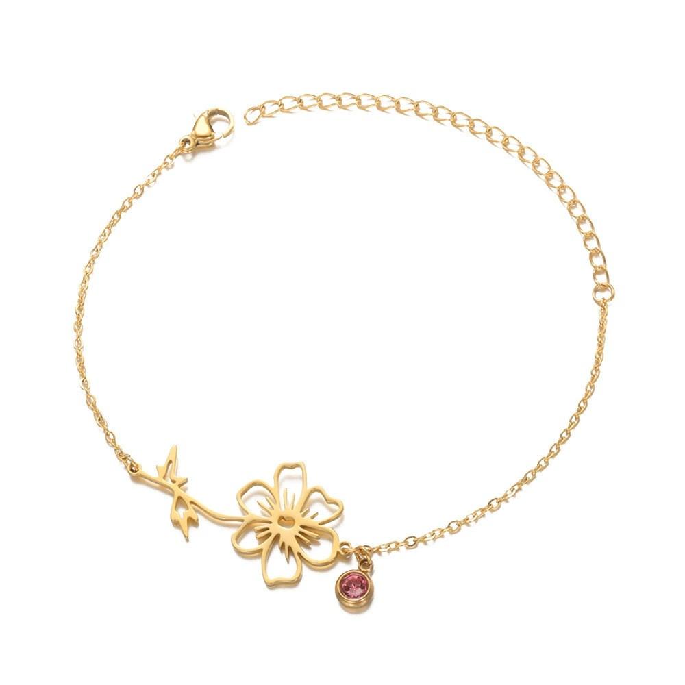 Jeshayuan Custom Flower With Birthstone Bracelet Personalized Birth Flower Bracelet For Women Personalized Bracelet Jewelry Gift sliver color&11cm