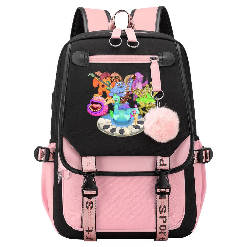 Game Monster Concert Printed USB Teen Student School Bag Men's and Women's Casual Webbing Flip Backpack