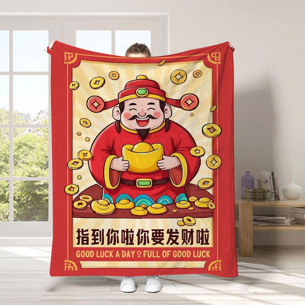 God of Wealth Theme Digitalprinted Polyester Bedroom Velvet Flannel Soft Sofa Cover Blanket Fleece Soft Sofa Cover Blankets