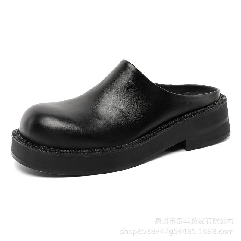 

Baotou half slippers outdoor thick-soled cushioning comfortable leather casual leather shoes 44 чорний