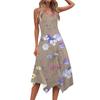 Women's Casual Fashion Round Neck Sleeveless Print Irregular Hem Midi Dress