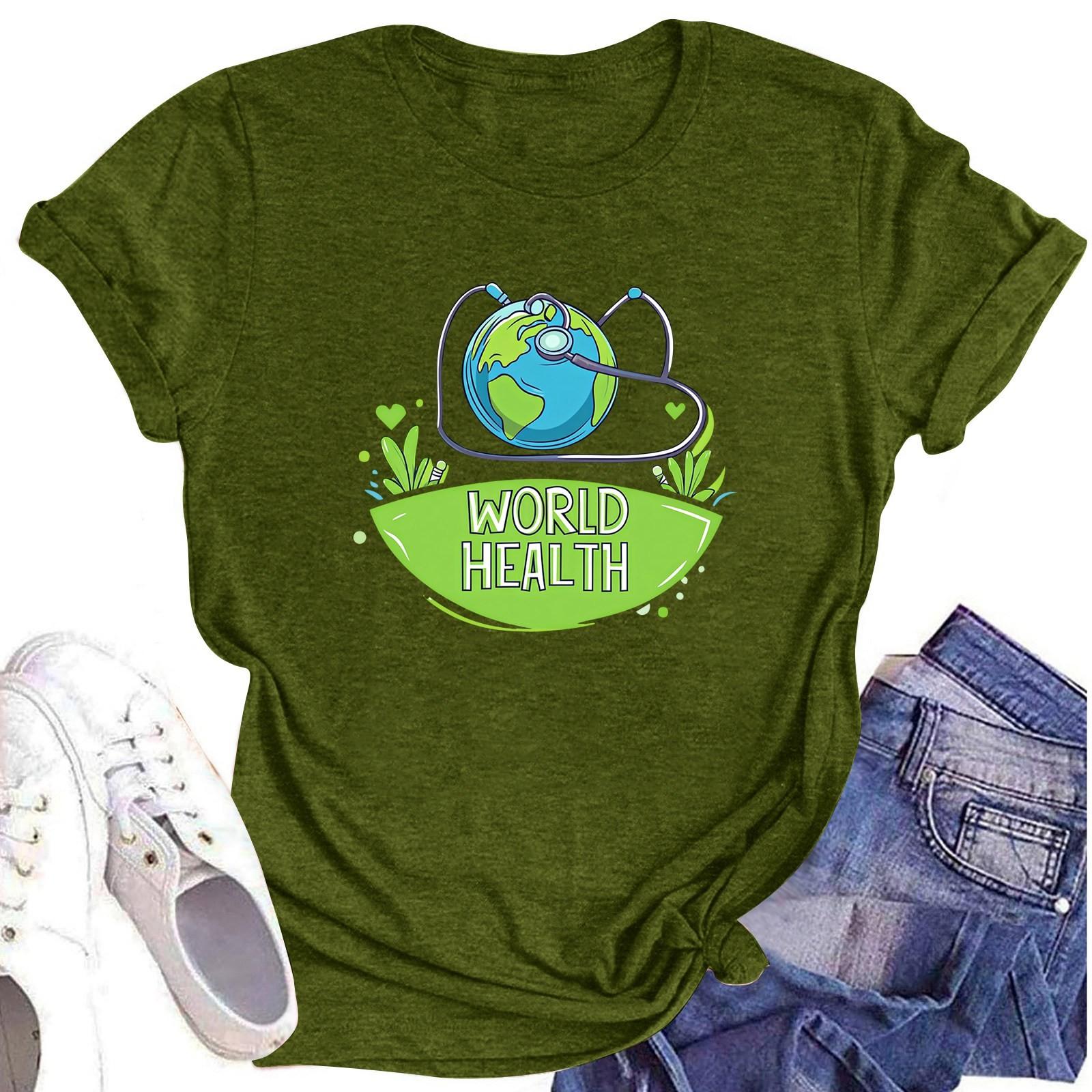 

Женская повседневная футболка с короткими рукавами и круглым вырезом с принтом и буквенным топом L армия зеленый