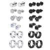 Trendy Stainless Steel Black Earrings Set: Unisex Ear Clips & Ear Studs for Men