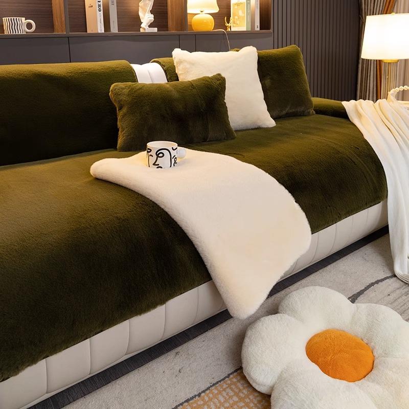 Mink Fur Sofa Cushion Winter Thickened Non-Slip High-Grade Cushion Light Luxury and Simplicity Modern Leather Sofa Cover Backrest Towel
