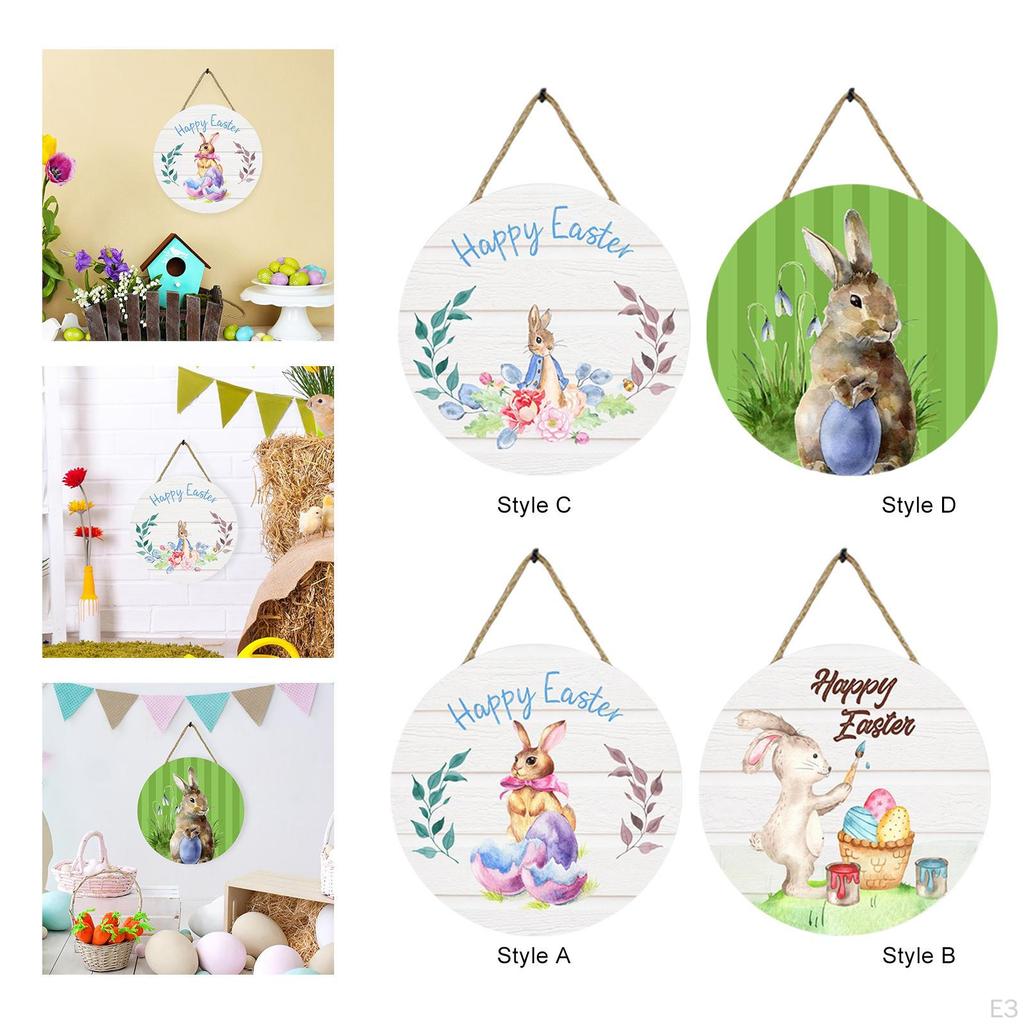 Easter Bunny Wooden Hanging Sign - Charming Front Door Decoration