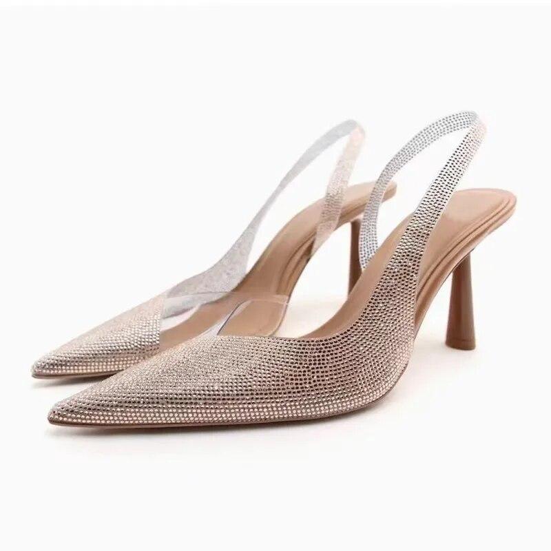 Women's Pointed Head High Heeled Sandals Summer 2024 Sexy Woman Shoes Fashion Pearl Decoration Slingback Woman Pumps