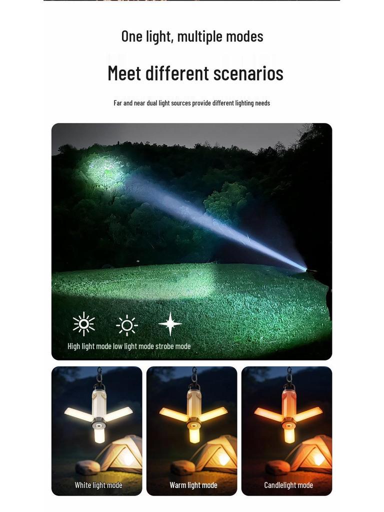 Cross-Border Foldable LED Camping Light with Hook