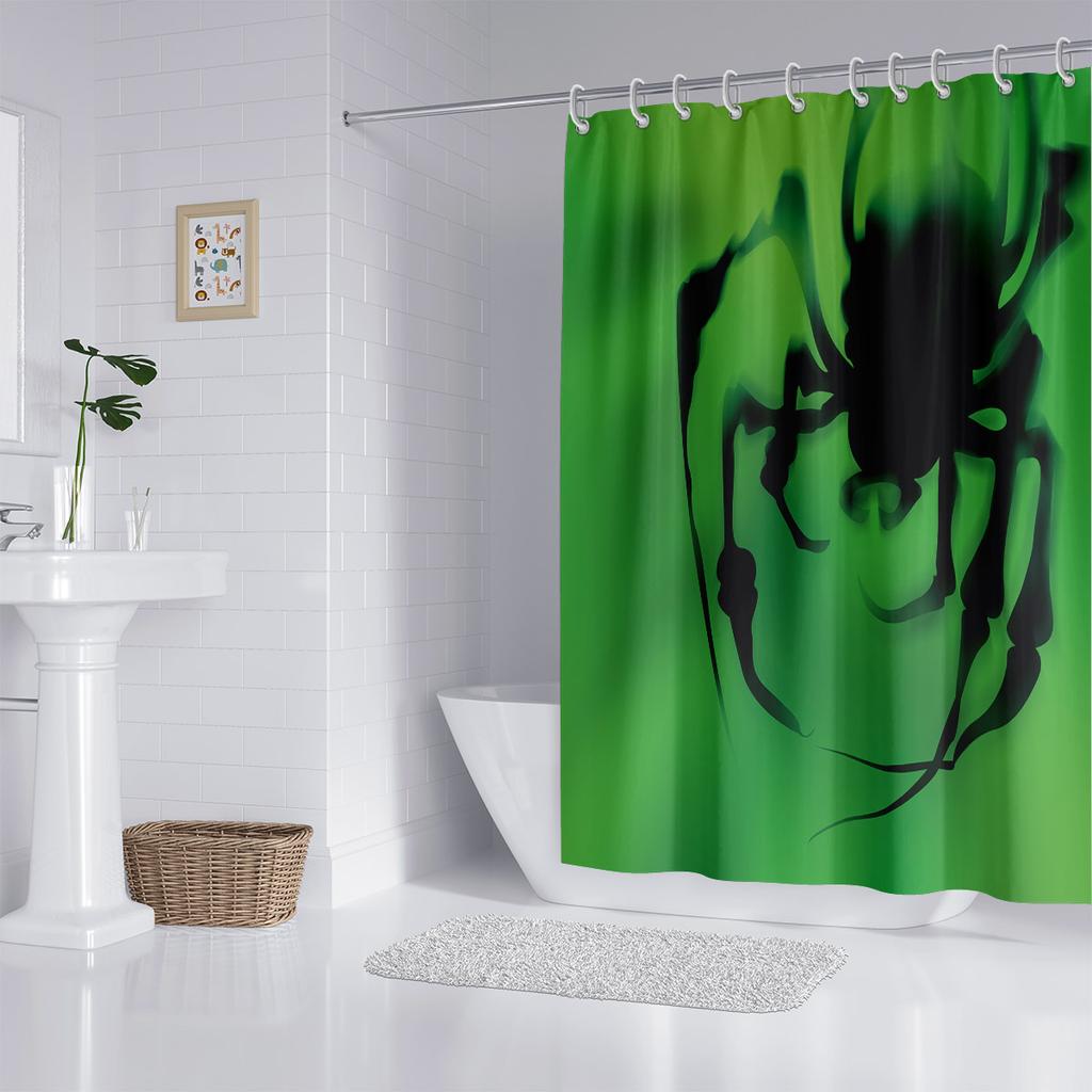 1pc Halloween Horror Spider Printed Waterproof Shower Partition Privacy Curtain with 12 Hooks Multiple Sizes Machine Washable