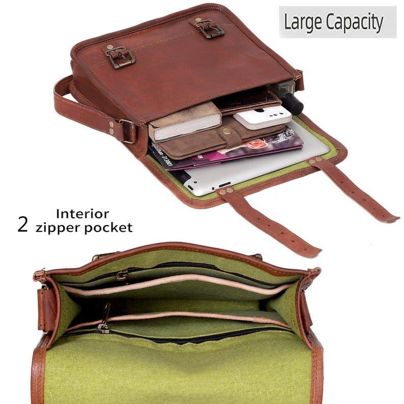 Goat Leather Messenger Bag: Personalized Tablet Satchel, Brown Crossbody