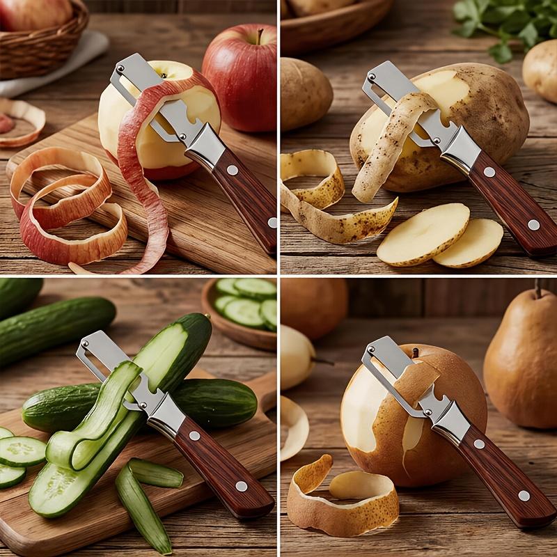 2pcsMulti-Peeler with Stainless Steel Blade & Wood Handle Bottle Opener Efficient Vegetable Fruit Peeler for Potatoes Carrots Quick PeelingKitchenTool