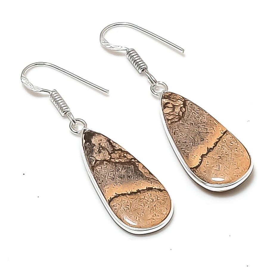 

Natural Picture Jasper Gemstone 925 Sterling Silver Jewelry Earring 1.77 AEE-11102